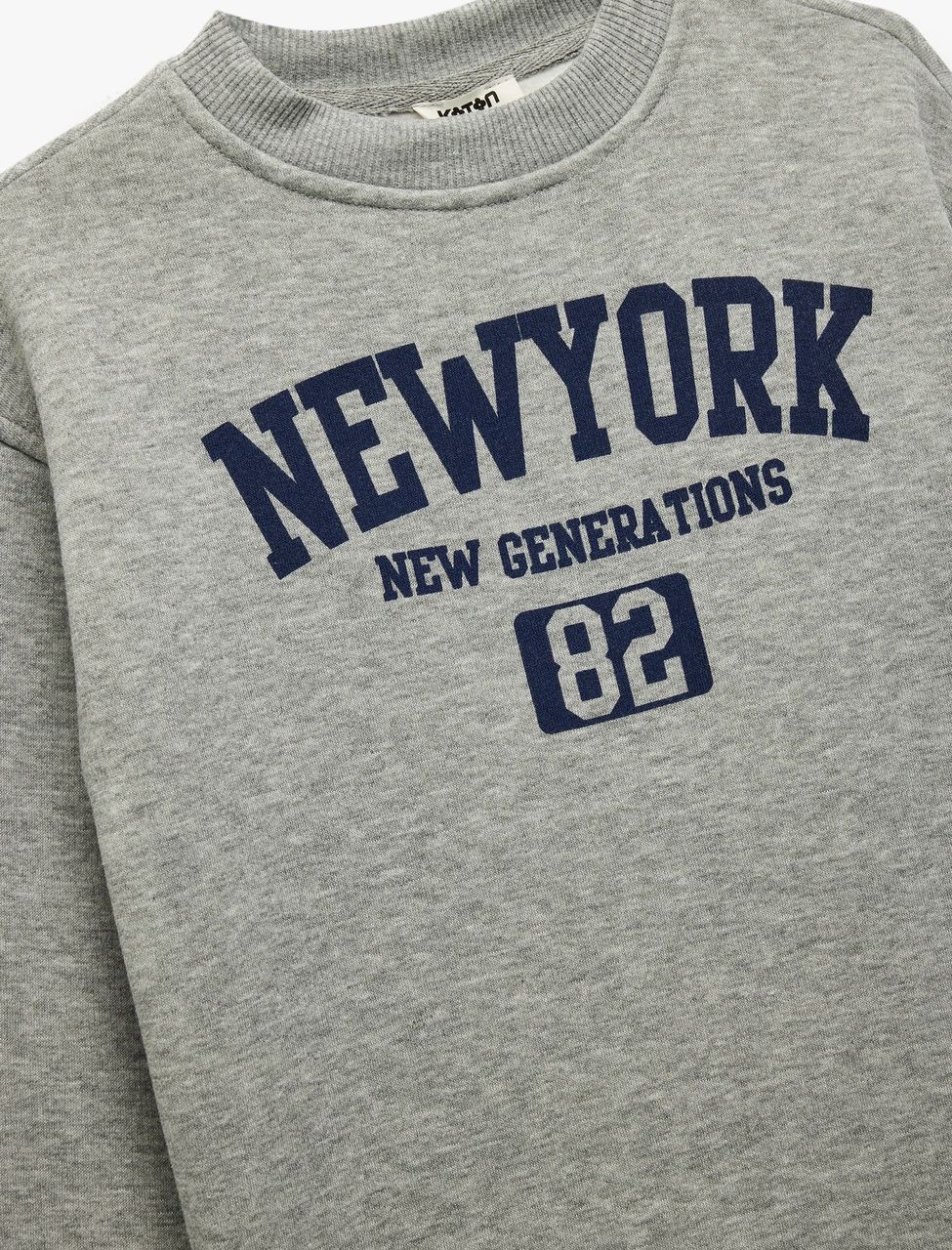 Koton Oversize Uzun Kollu Bisiklet Yaka Şardonlu Baskılı Sweatshirt Gri 6wkb10111tk