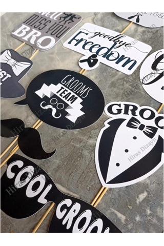 Damat Groom Konuşma Balonu Seti 12 Parça, Düğün Ve Nişan Beyaz - Siyah