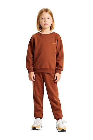 Frm Çocuklar İçin Konforlu Pamuklu Regular Kesim Sweatshirt Ve Eşofma Kahverengi