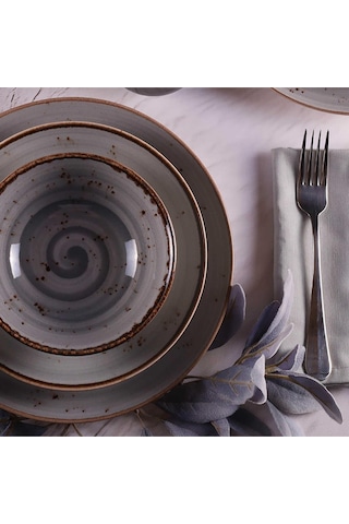 Tulü Porselen Deniz Reactive 67 Gri 24 Parça Yemek Takımı