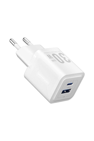 Vention 30w Gan Çift Çıkışlı 1xusb-c 30w + 1xusb-a 30w Hızlı Şarj Cihazı İphone Uyumlu Beyaz