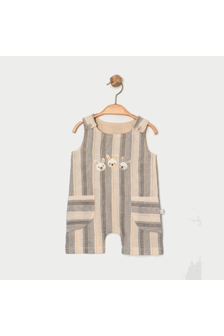 Ürünya Unisex Bebek Askılı Nakış İşlemeli Sıfır Kollu Şort Tulum Haki