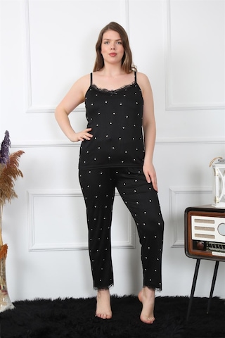 Akbeniz Kadın Büyük Beden Siyah İp Askılı Pijama Takım 202196 Çok Renkli