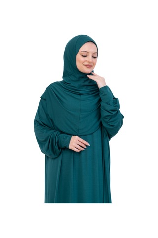 Modish Group Tek Parça Namaz Elbisesi Seti, Viskon Yumuşak Tesettür Abaya, Rahat Hazır Şal Başörtüsü Takım Zümrüt