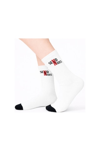 Carnaval Socks Send Nudes Yazılı Unisex Beyaz Spor Çorap Çok Renkli