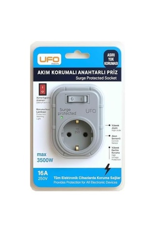 Yeni Tekli Akım Korumalı Anahtarlı Topraklı Priz, Sürekli Koruma, 16a 250v, Max 3500w Aşırı Yük Koruması Gri
