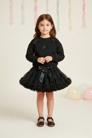 Le Mabelle Siyah Fiyonk Detaylı Uzun Kollu Kız Çocuk Sweatshirt Siyah
