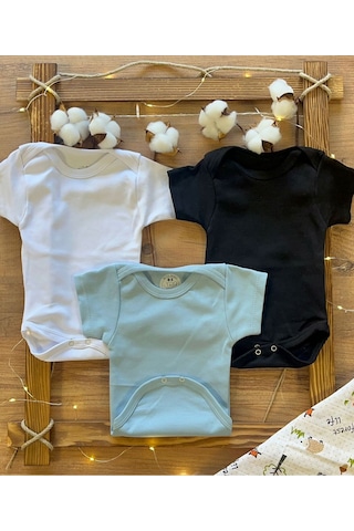 Betül Bebek Kısa Kollu 3'lü Organik Pamuk Çıtçıtlı Bebek Body&zıbın Siyah,mavi,beyaz Çok Renkli