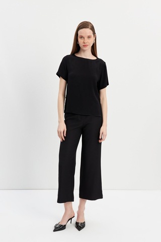 Stella Pulvis Siyah Düğme Detaylı Kısa Kol Maroken Bluz