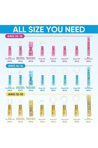 120pcs Isı Büzülme Tel Konektörleri, Otomotiv Deniz Elektriksel Terminalleri Kıvrım Konektör Halkası Çatal Kürek Ekleri