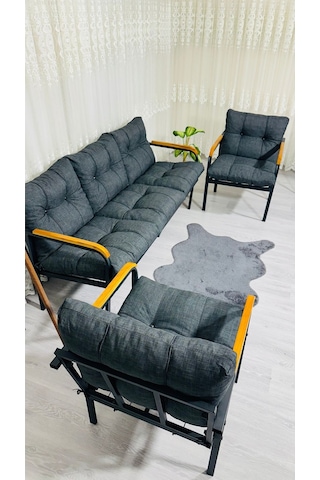 Madame Home Defne Balkon, Bahçe, Cafe - Metal Kanepe Koltuk Takımı - 3+1+1 Antrasit