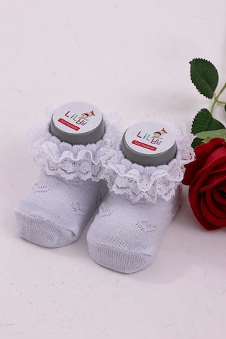 Burçak Çorap Soft Yıkamalı Kız Bebek Çorabı - Tül Ve Güpür Detaylı Pamuklu Model 4'lü Dantelli Beyaz
