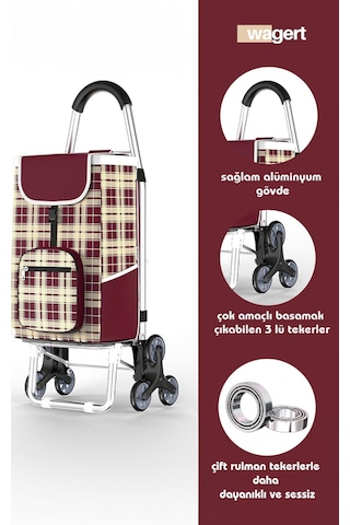 Ses Yapmaz 3 Tekerlekli Su Geçirmez Çantalı Alüminyum Gövdeli Lüks Pazar Arabası Karışık Renk