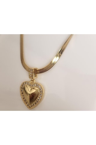 Çelik Kolye İtalyan Zincirli Zirkon Taşlı Kalpli Kolye