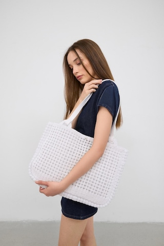 Shule Bags Fabri Big Size Makrome Omuz Çantası Beyaz Beyaz