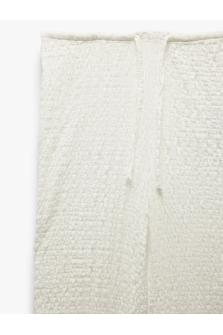 Koton Beli Bağlamalı Dokulu Bol Düz Paça Pantolon Ekru 5sak40001ek Ekru