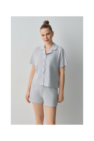 Suwen Casual Gömlek Yaka Pamuklu Şort Pijama Takımı Wsh10910003051 Gri Melanj