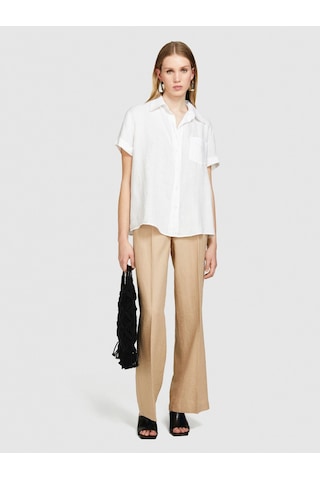 Sisley %100 Keten Düğmeli Göğüs Cepli Kısa Kollu Gömlek Kadın Beyaz Gömlek - 324p5bmllq042
