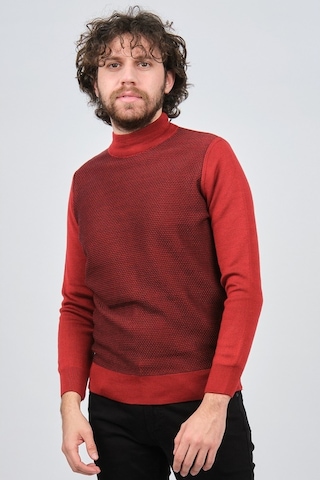 Çizgi Triko Erkek Yarım Balıkçı Yaka Desenli Kazak 42564229 Bordo Bordo