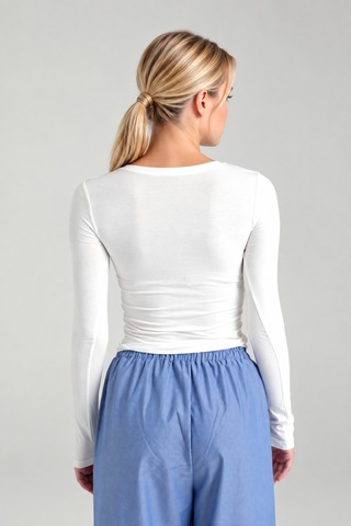 Cloudymood Kadın Ultra Soft V Yaka Bluz Günlük Kullanım Kombinlenebilir Ekru - 892430423 Ekru