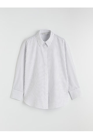 Lcw Modest Mavi Çizgili Poplin Kadın Gömlek