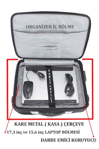17.3" Çelik Kasalı Laptop Evrak Notebook Bilgisayar Çantası Siyah
