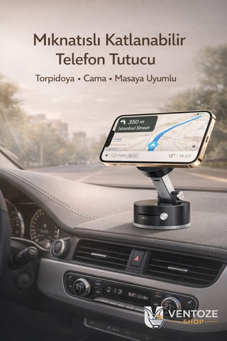Katlanabilir Mıknatıslı Araç Telefon Tutucu Torpido Ve Cam Uyumlu 360 Derece Hareketli Akrilik Siyah