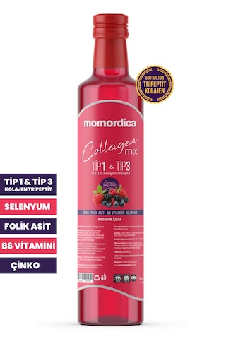 Momordica Collagen Mix - Tripeptit 500 Dalton Tip 1 & Tip 3 Kolajen, Selenyum, Folik Asit, Çinko, B6 Vitamini