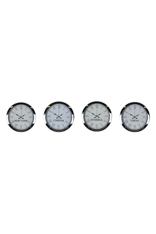 Royal Krom 4 Lü 36 Cm Metal Dünya Duvar Saatleri Sarı
