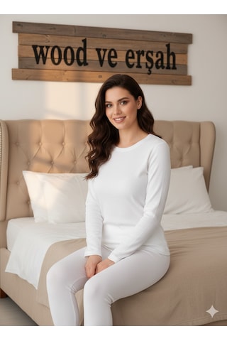 Lüx Wood Lüx Erşah 5007 Uzun Kol Bisiklet Yaka - %95 Pamuk %5 Likra Esnek Penye Badi Beyaz