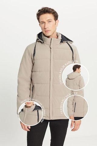 AC&Co / Altınyıldız Classics Erkek Vızon Standart Fit Normal Kesim Dik Yaka Kapüşonlu Yan Cepli Casual Mont VIZON