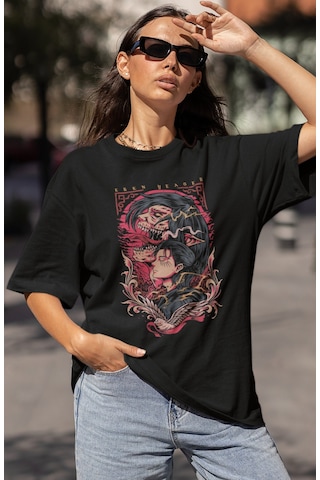 Özel Tasarım Eren Yeager Baskılı Unisex Oversize Attack On Titan Siyah