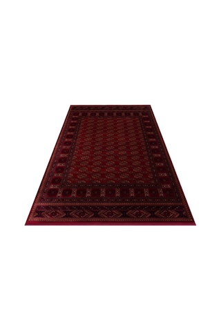 Eko Halı Herat Her 03 Red Afgan Desenli Viskon Sıkı Dokuma Kaymaz Tabanlı İnce Makine Halısı Krem - Kırmızı