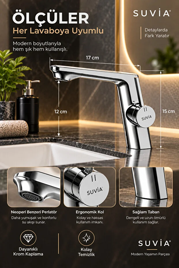 Lavabo Bataryası Pirinç Gövde Krom Kaplama Banyo Musluğu Modern Tasarım Sıcak Soğuk Su