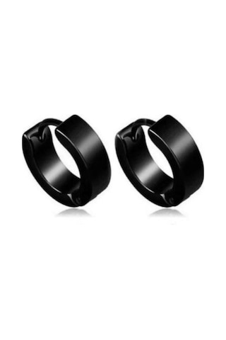 Siyah Erkek Halka Küpe 14 Mm 1 Çift Paslanmaz Çelik