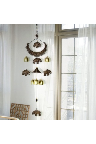 Windchime, Ev Dekorasyonu, Alaşım Rüzgar Çanları Fil Ay Zili Şanslı Feng Shui Kolye