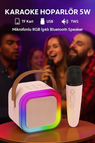 Karaoke Hoparlör 5w Tf Kart/usb/tws/ses Değiştirme Özellikli Mikrofonlu Rgb Işıklı Bluetooth Speaker