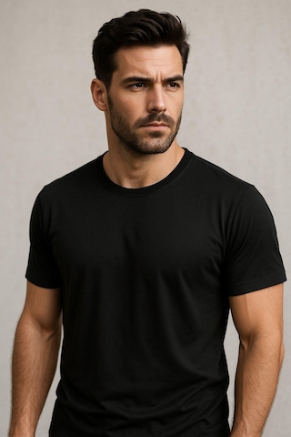 Erkek %100 Pamuk Slim Fit Sporcu Tişört Basic Bisiklet Yaka Kısa Kollu T-shirt SIYAH