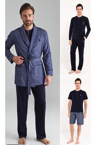 U.s. Polo Assn. 12000 Erkek 5'li Çeyizlik Ropdöşambır Set-lacivert Lacivert