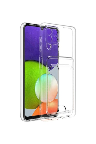 Galaxy Uyumlu A12 Kılıf Kartlıklı Şeffaf Tchs Setra Clear Silikon Kapak - Renksiz Renksiz