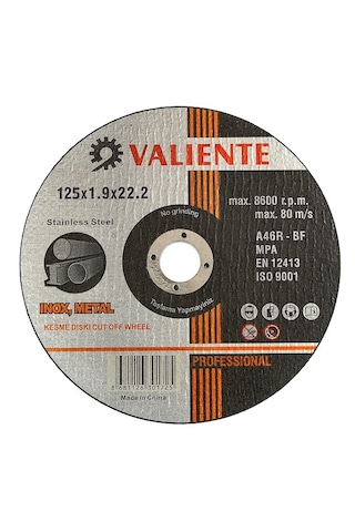 Metal Kesme Taşı 125 1.0 22.2mm Inox Val16772 Valıente 50 Adet