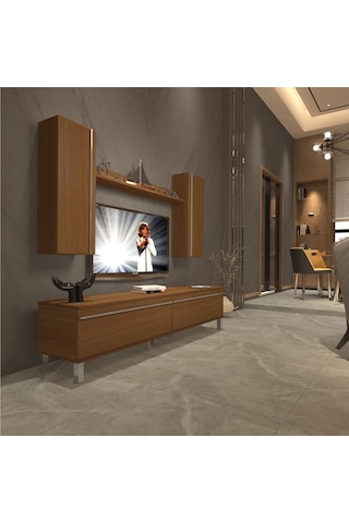 Decoraktiv Eko 7 Mdf Std Krom Ayaklı Tv Ünitesi Tv Sehpası Ceviz