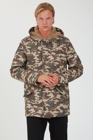 Sposo 1738 Su Itici Kumaş , Kapşonlu Kahveli Kamuflaj Erkek Kaban Yeşil - Kahverengi