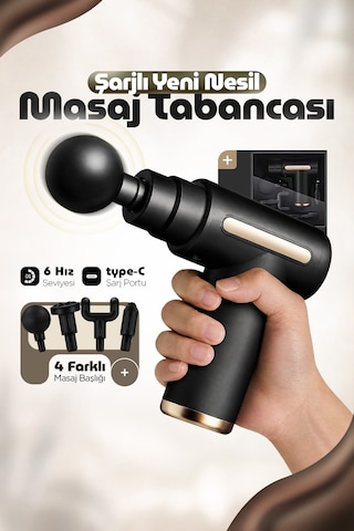 4 Başlıklı Yeni Nesil Şarjlı Masaj Cihazı Sporcu Masaj Aleti Siyah