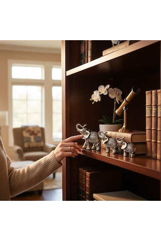 Lüks Motif İşlemeli Feng Shui 7 Li Şans Bereket Fil Heykeli Biblo Seti Ev Ofis Yeni Yıl Hediyesi 8