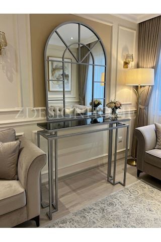 Gümüş Metal Dresuar Takımı Füme Raflı Modern Tasarım Zdsgnhmezz0021