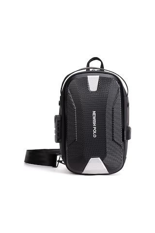 Newish Polo Erkek Şifreli Kilitli Su Geçirmez Tek Sırt Askılı Sling Bag Usb Ve Kulaklık Çıkışlı Çapraz Omuz Ve Sırt Çantası Siyah-05