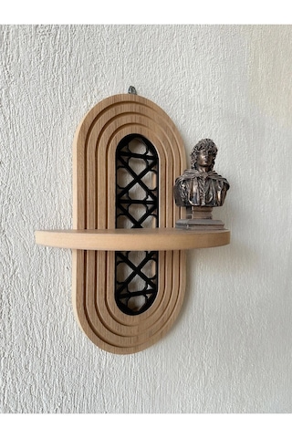 Ahşap Mdf Ortası Desenli Duvar Rafı - Köşeli Desen