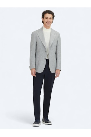Kip Gri Desenli Modern Fit Yün Karışımlı Ceket Gri