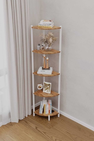 Bes Rafli Çok Amaçli Köse Kitaplik Beyaz Profil Beyaz Sunta 40x30x150 Cm Mtl042 Beyaz-çam